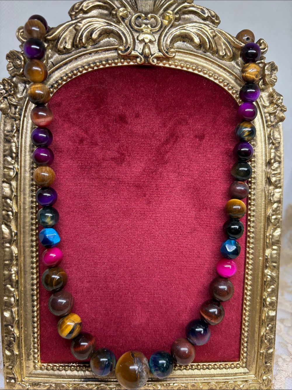 Handmade Multicolor Tiger’s Eye Graduated Necklace OOAK Gemstone Dopamine 22”